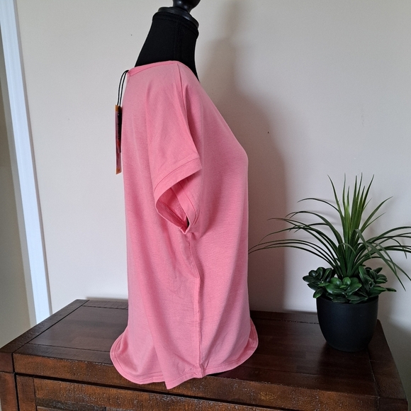 ❤️ NWT Buffalo David Bitton Short Sleeved Jersey Knit Top Small Pink - Picture 3 of 8